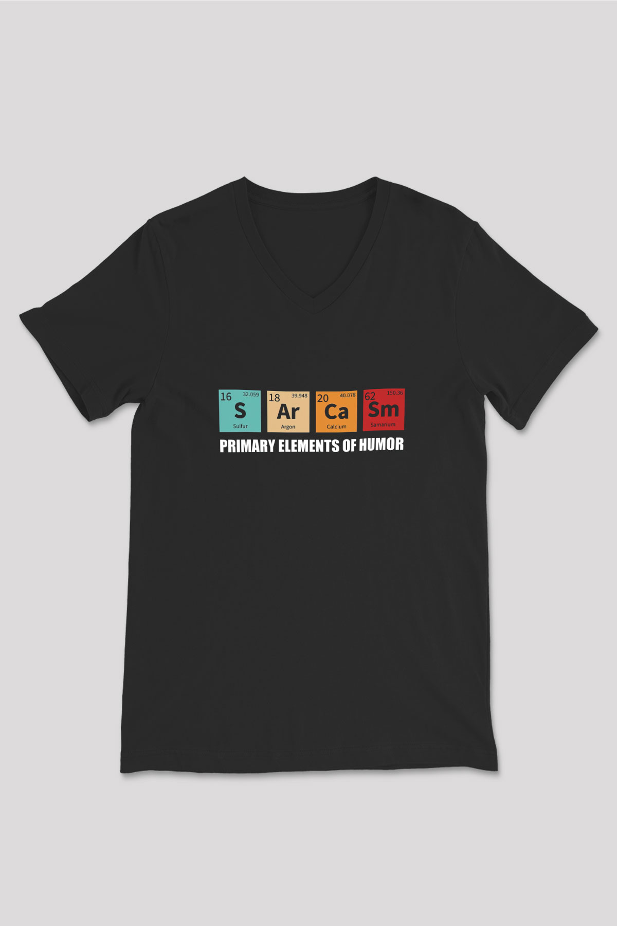 Sarkazm Elementler Baskılı Unisex V Yaka Siyah Tİşört - Tshirt
