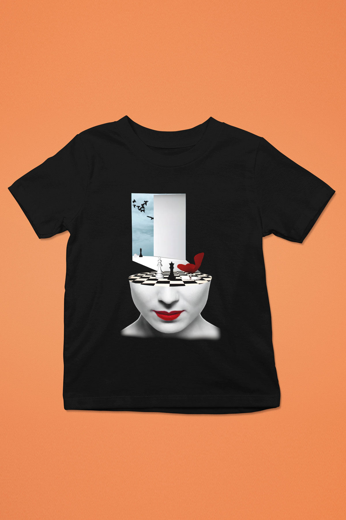 Satranç Baskılı Siyah Unisex Çocuk Tişört