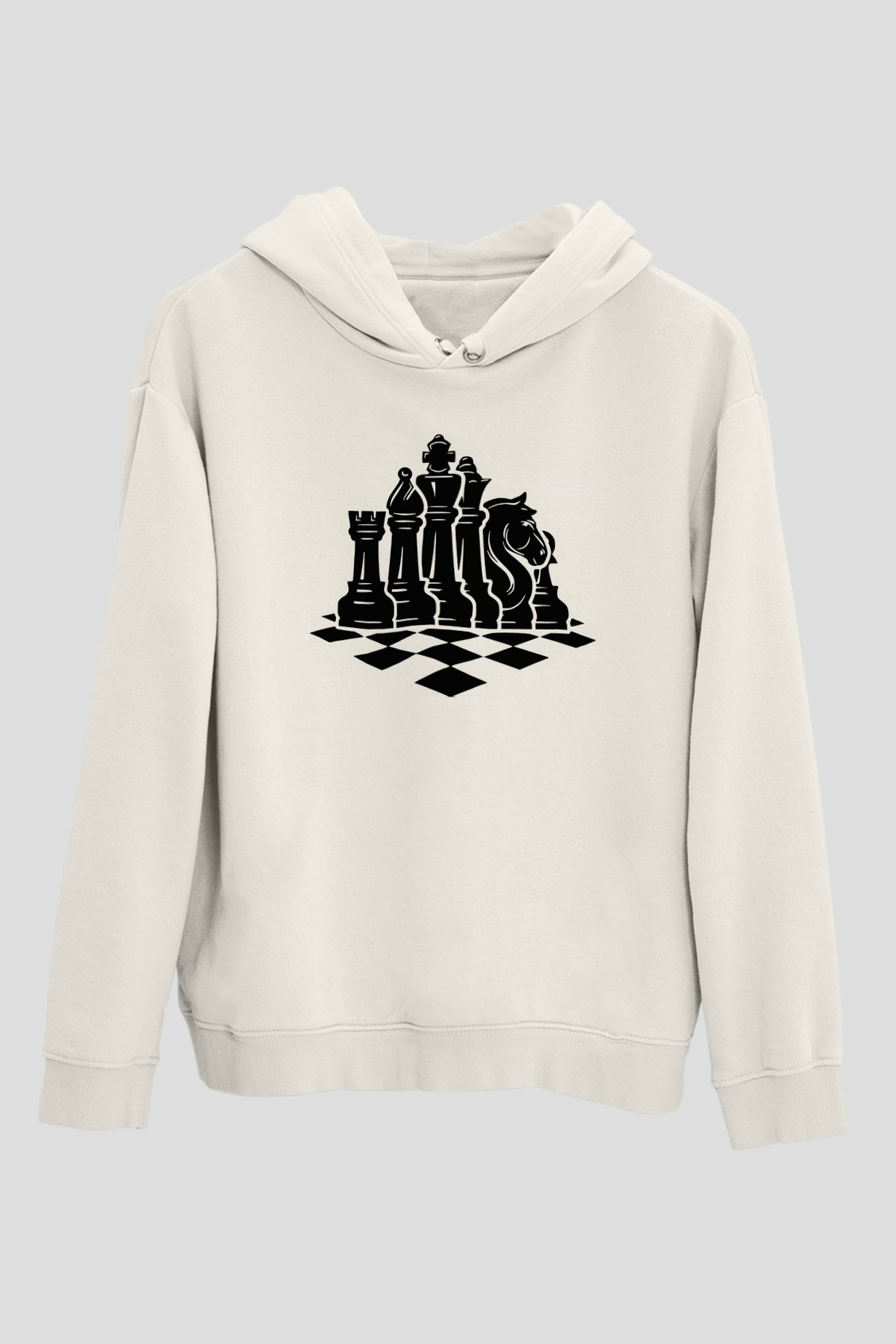 Satranç Beyaz Unisex Kapüşonlu Sweatshirt