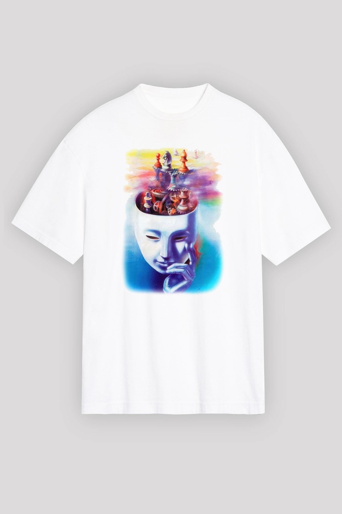 Satranç Beyaz Unisex Oversize Tişört T-Shirt