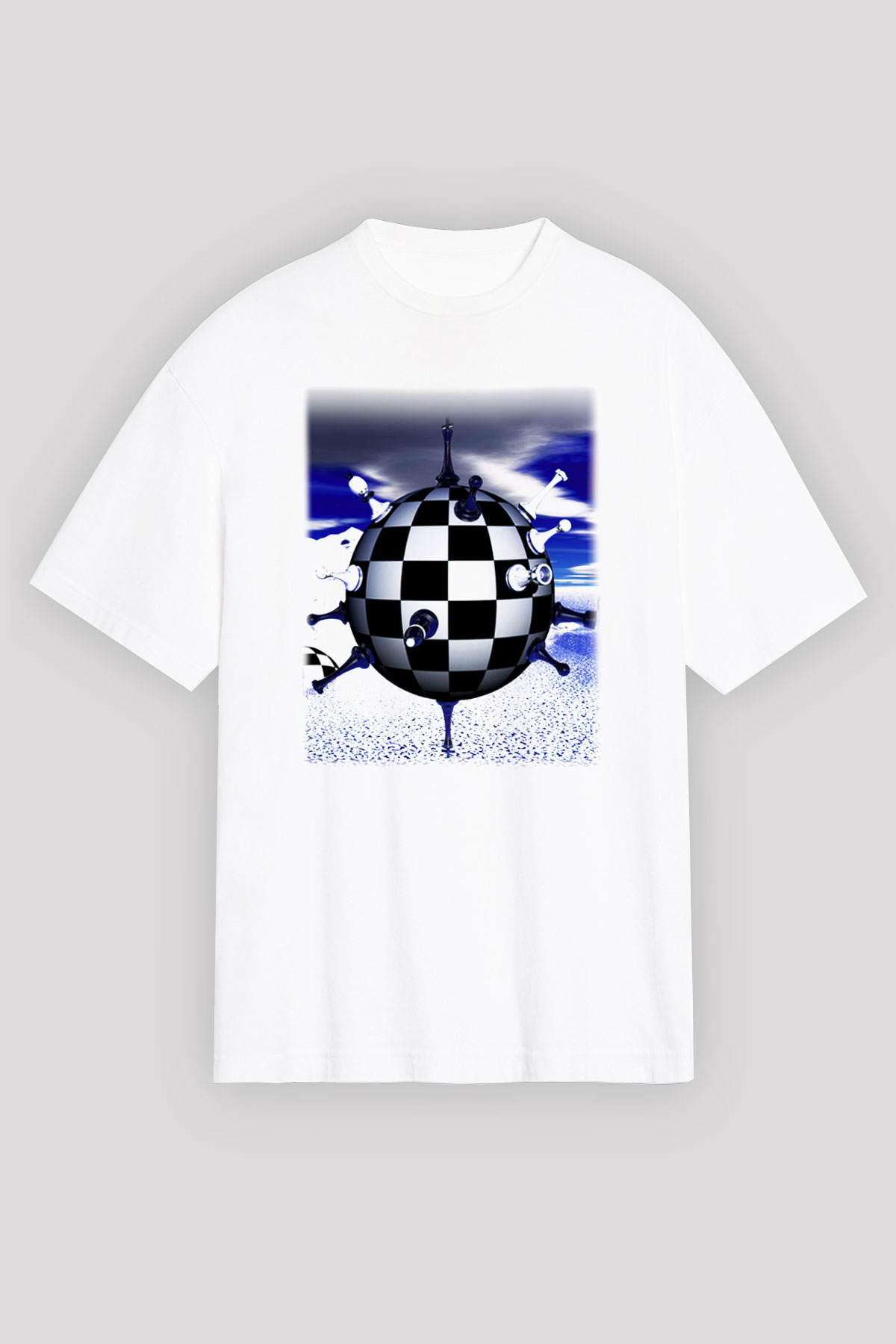 Satranç Beyaz Unisex Oversize Tişört T-Shirt