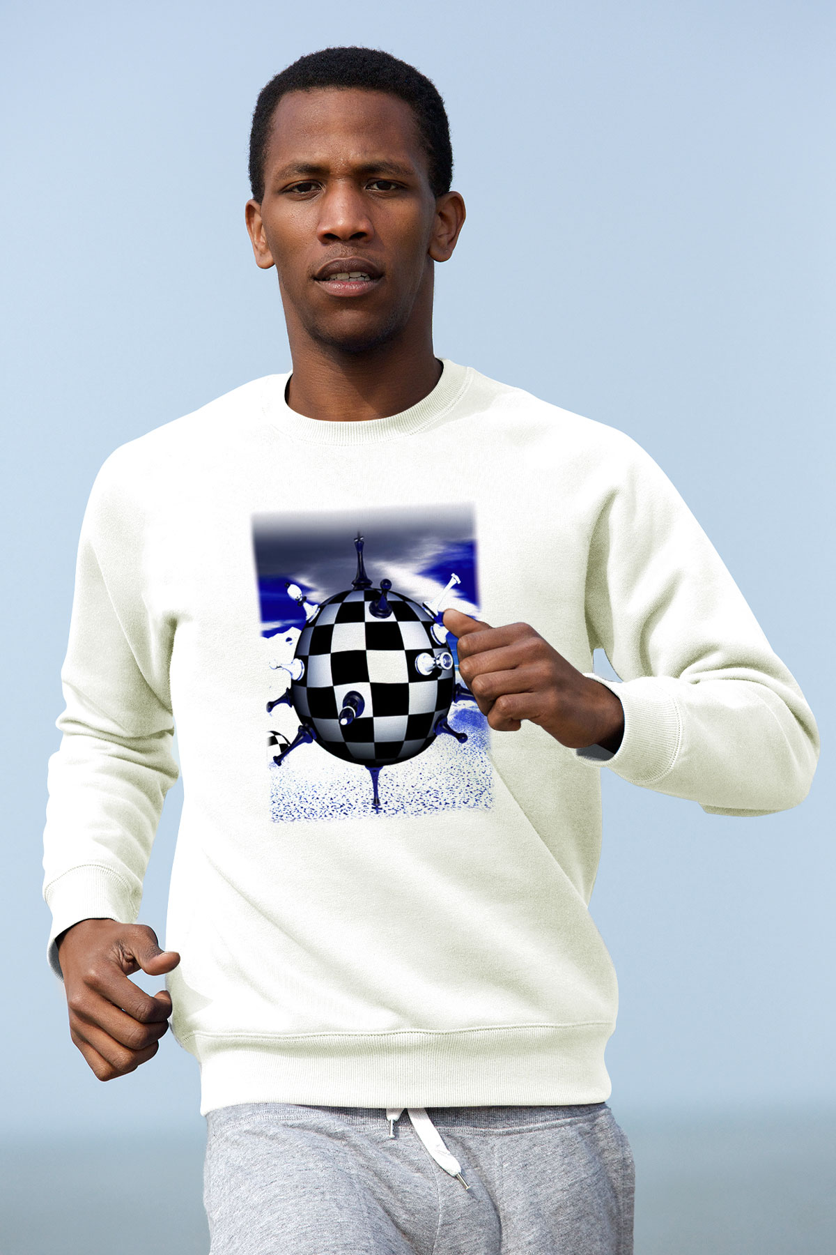 Satranç Beyaz Unisex Sweatshirt