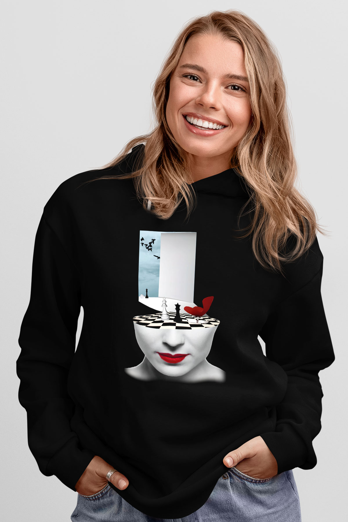 Satranç Siyah Unisex Hoodie