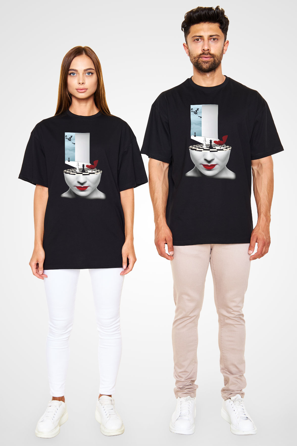 Satranç Siyah Unisex Oversize Tişört T-Shirt