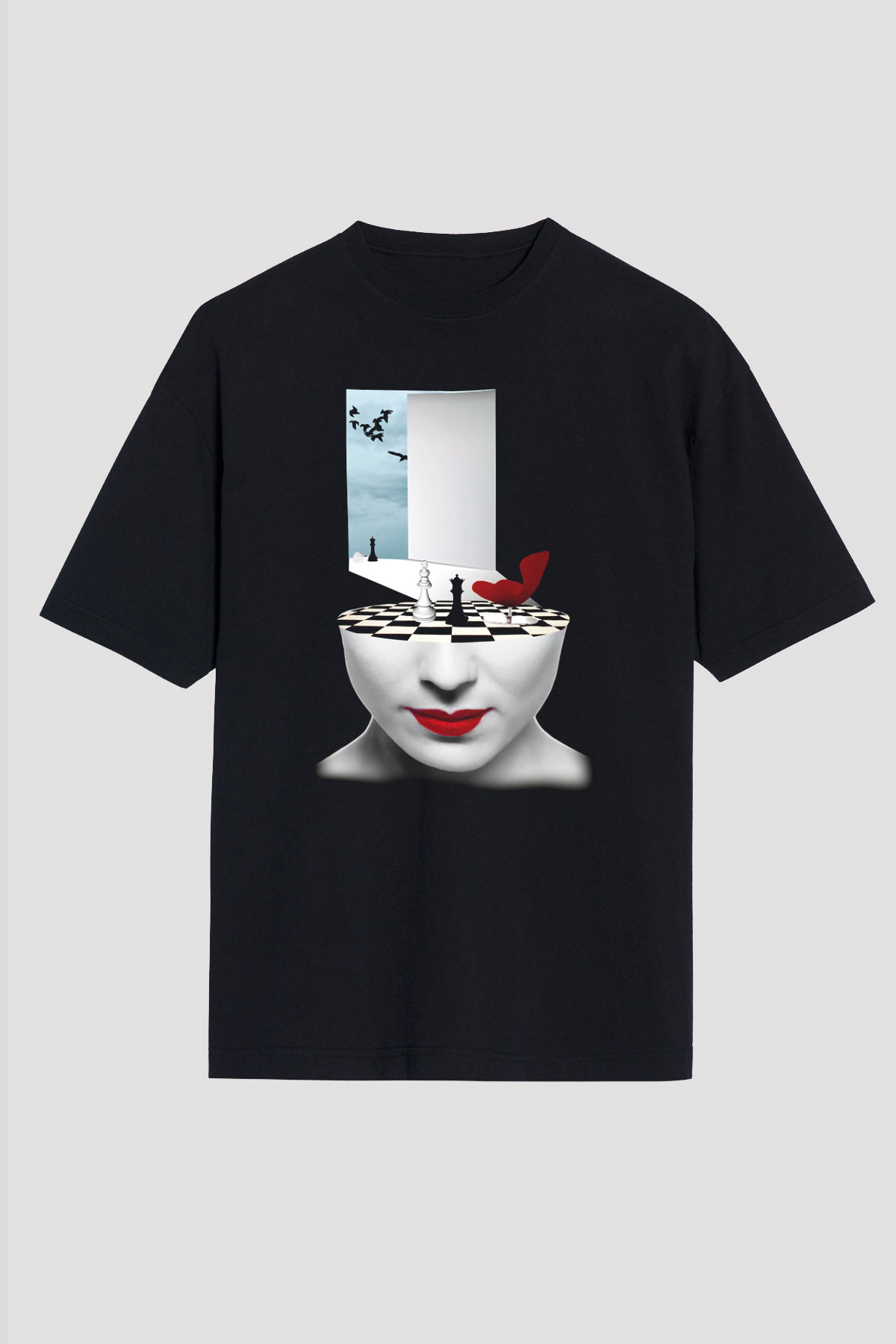 Satranç Siyah Unisex Oversize Tişört T-Shirt