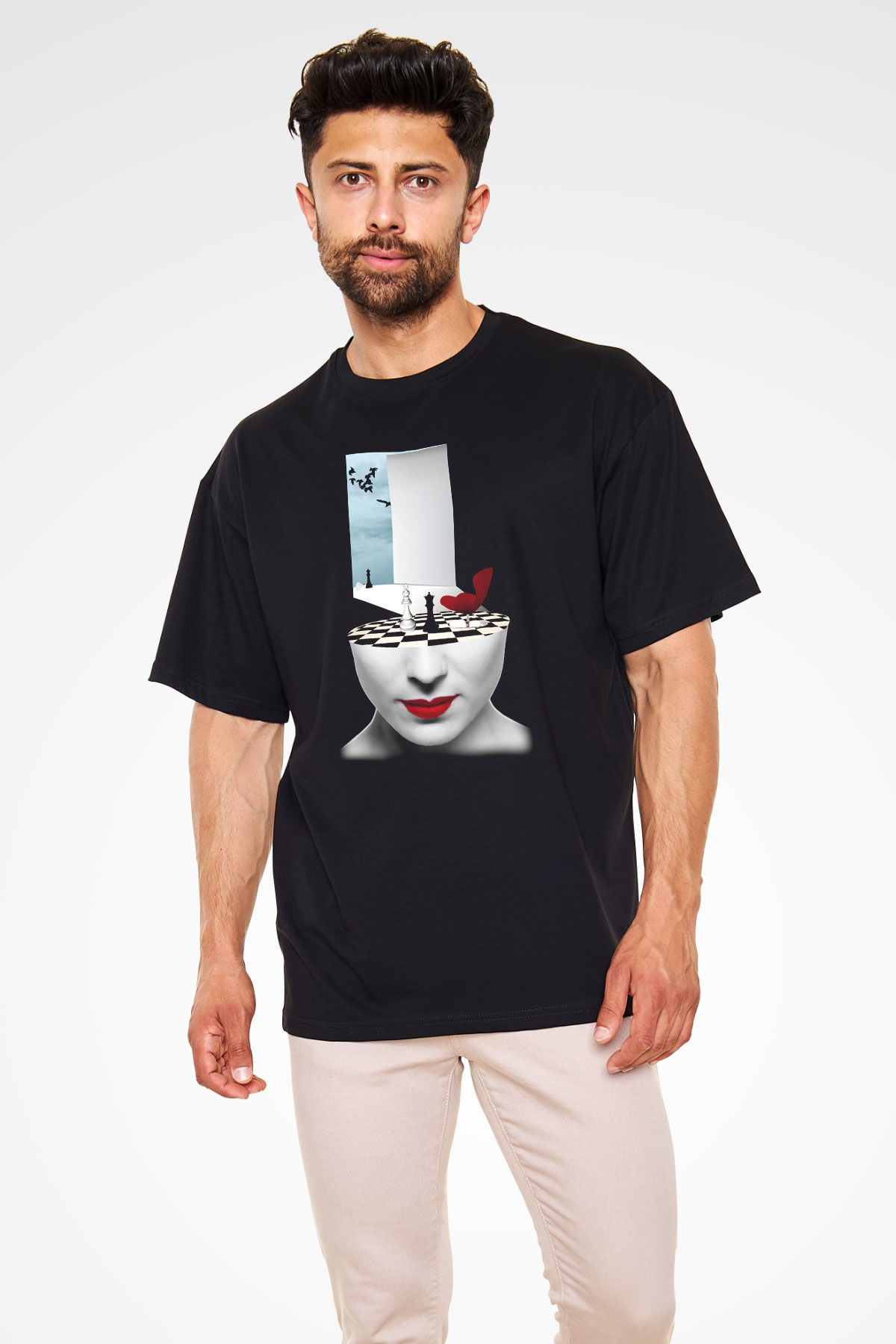 Satranç Siyah Unisex Oversize Tişört T-Shirt