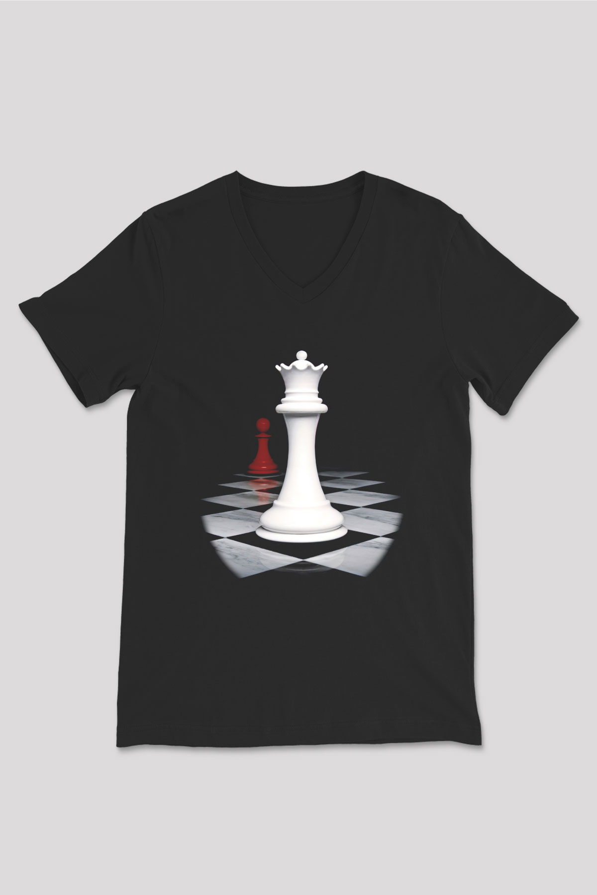 Satranç Siyah Unisex V Yaka Tişört T-Shirt