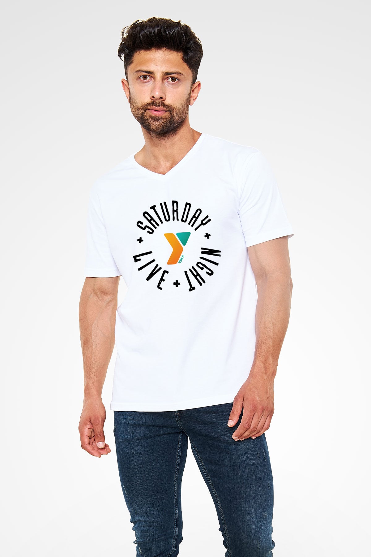 Saturday Night Live Beyaz Unisex V Yaka Tişört T-Shirt