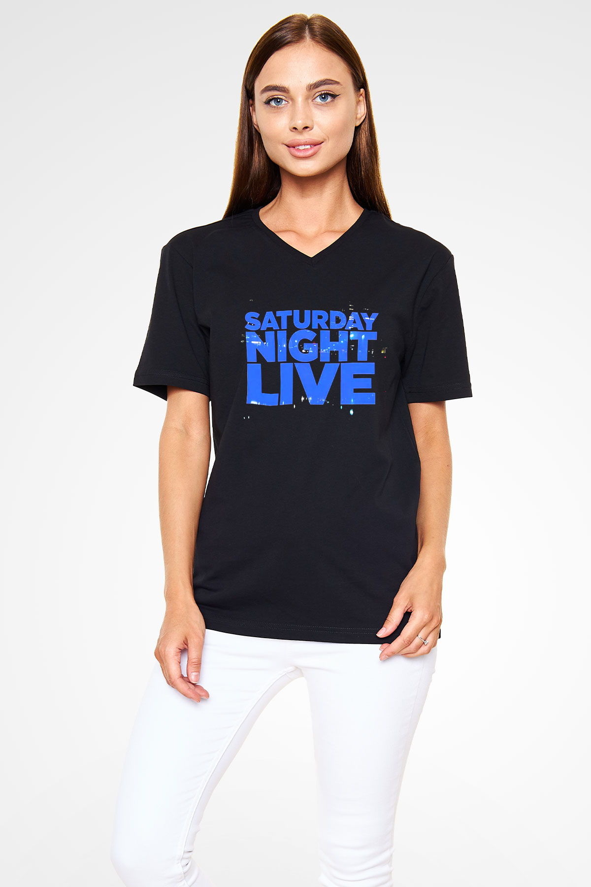 Saturday Night Live Siyah Unisex V Yaka Tişört T-Shirt