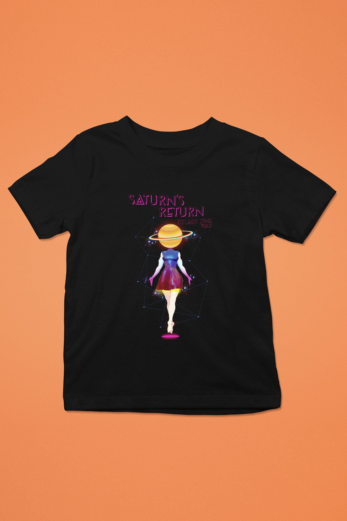 Satürn Baskılı Siyah Unisex Çocuk Tişört