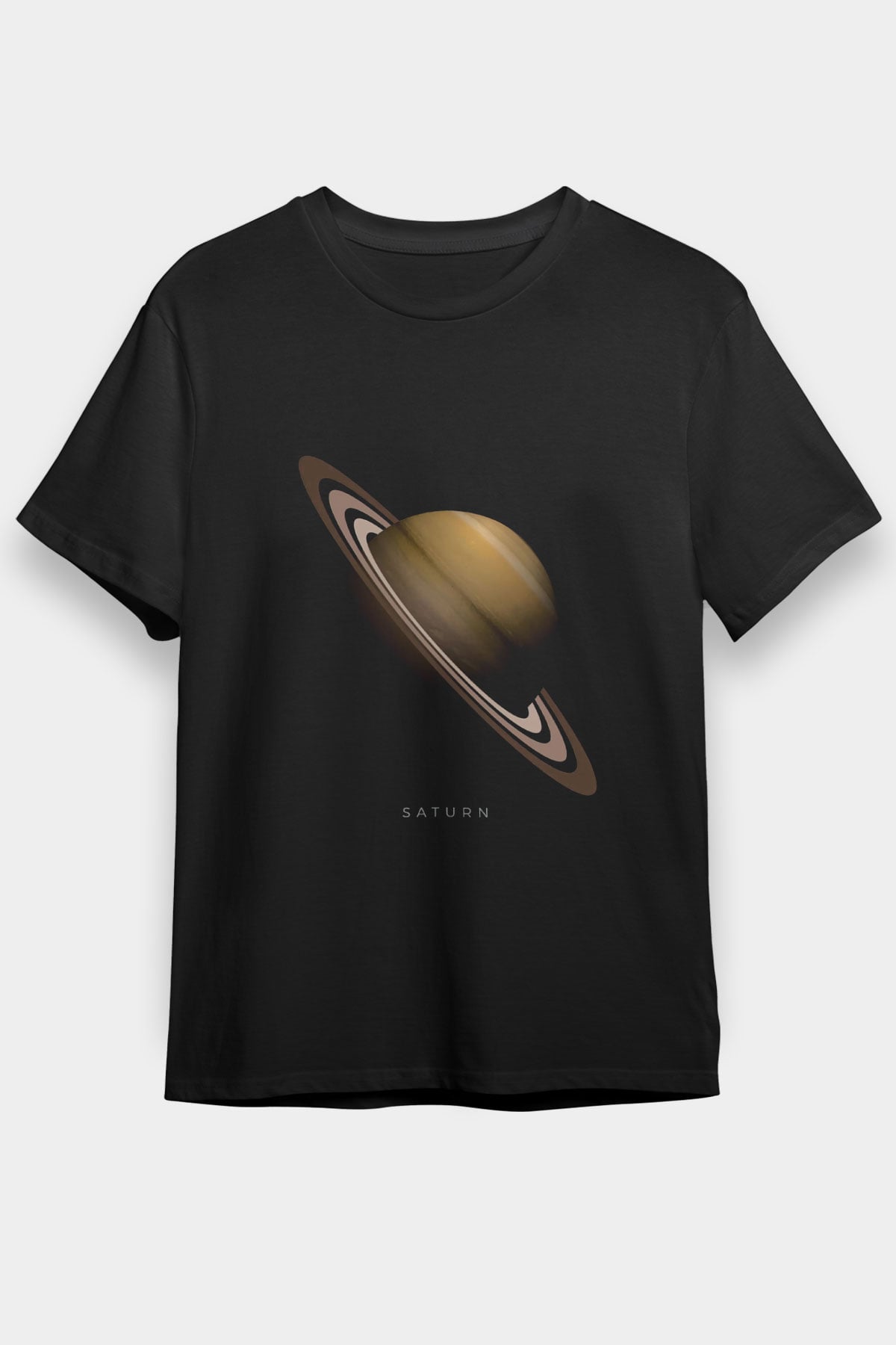 Satürn Baskılı Unisex Siyah Tişört - Tshirt