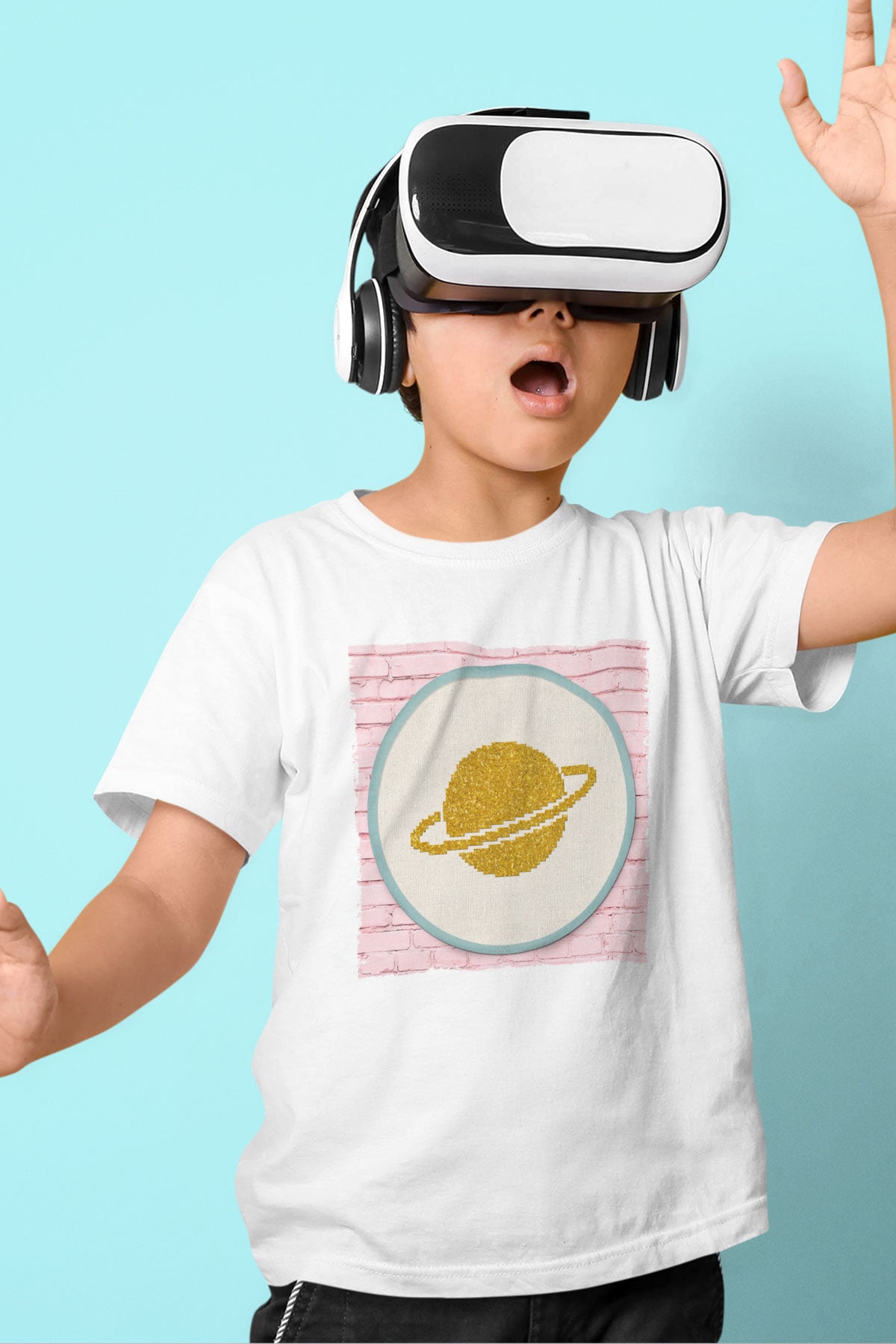 Satürn Beyaz Unisex Çocuk Tişört