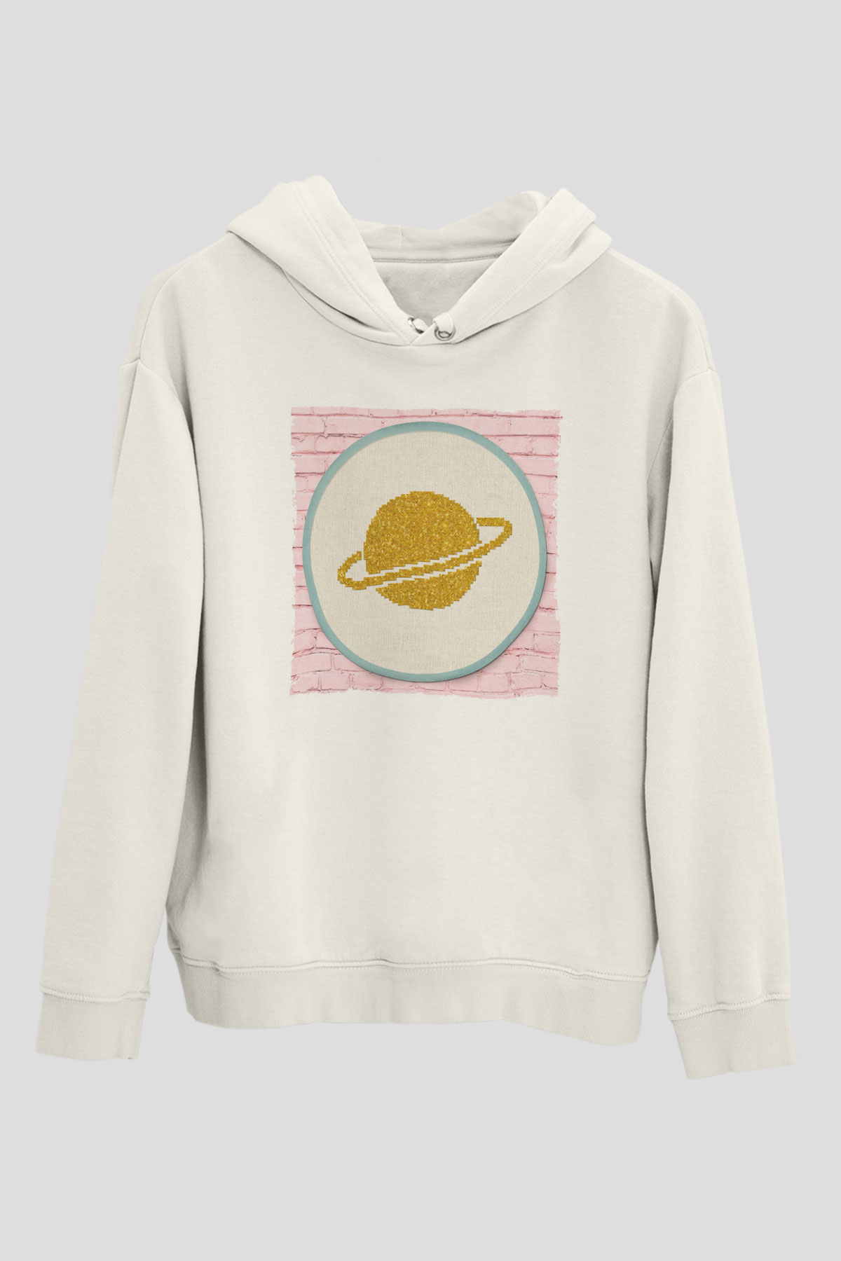 Satürn Beyaz Unisex Hoodie