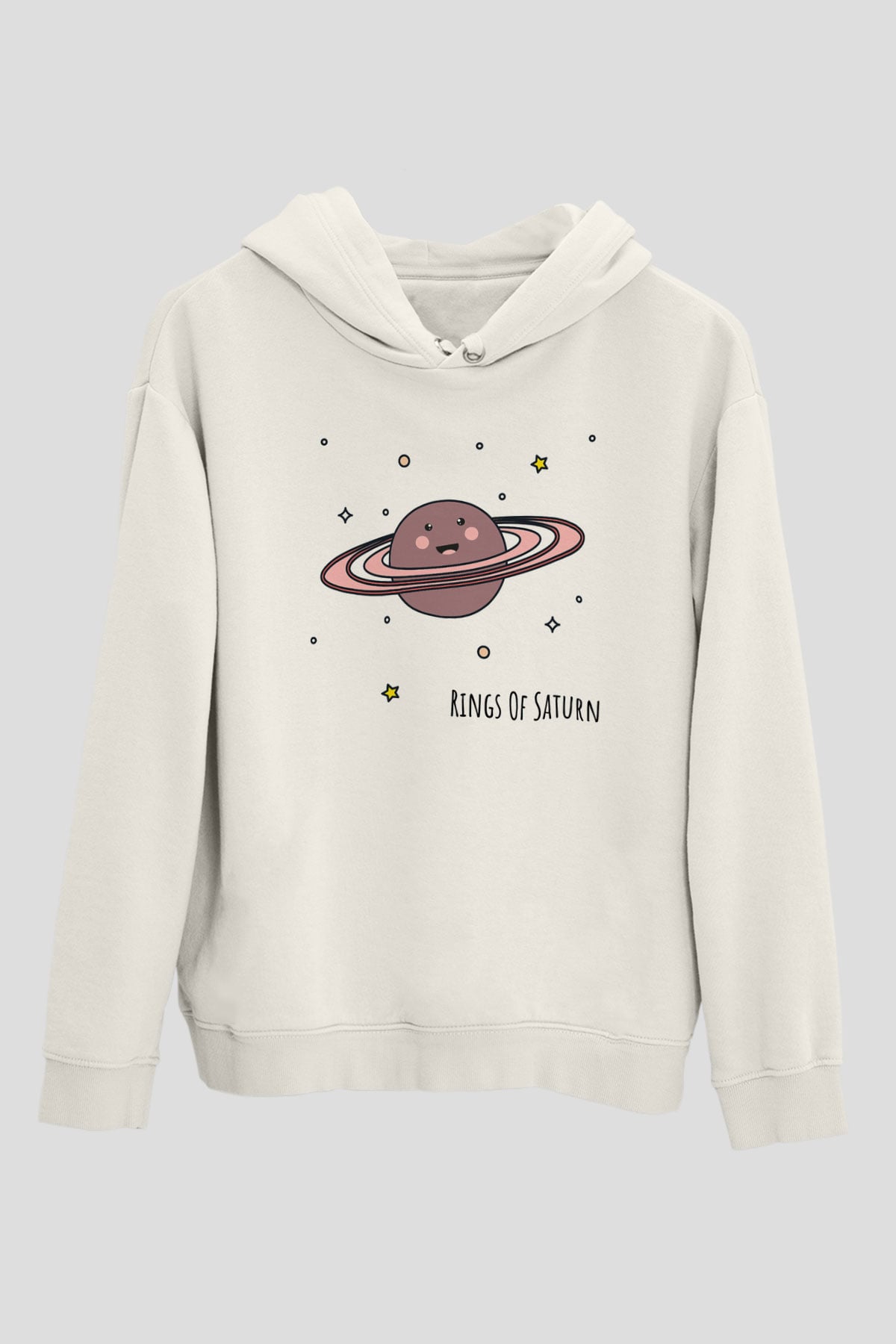 Satürn Beyaz Unisex Kapşonlu Sweatshirt