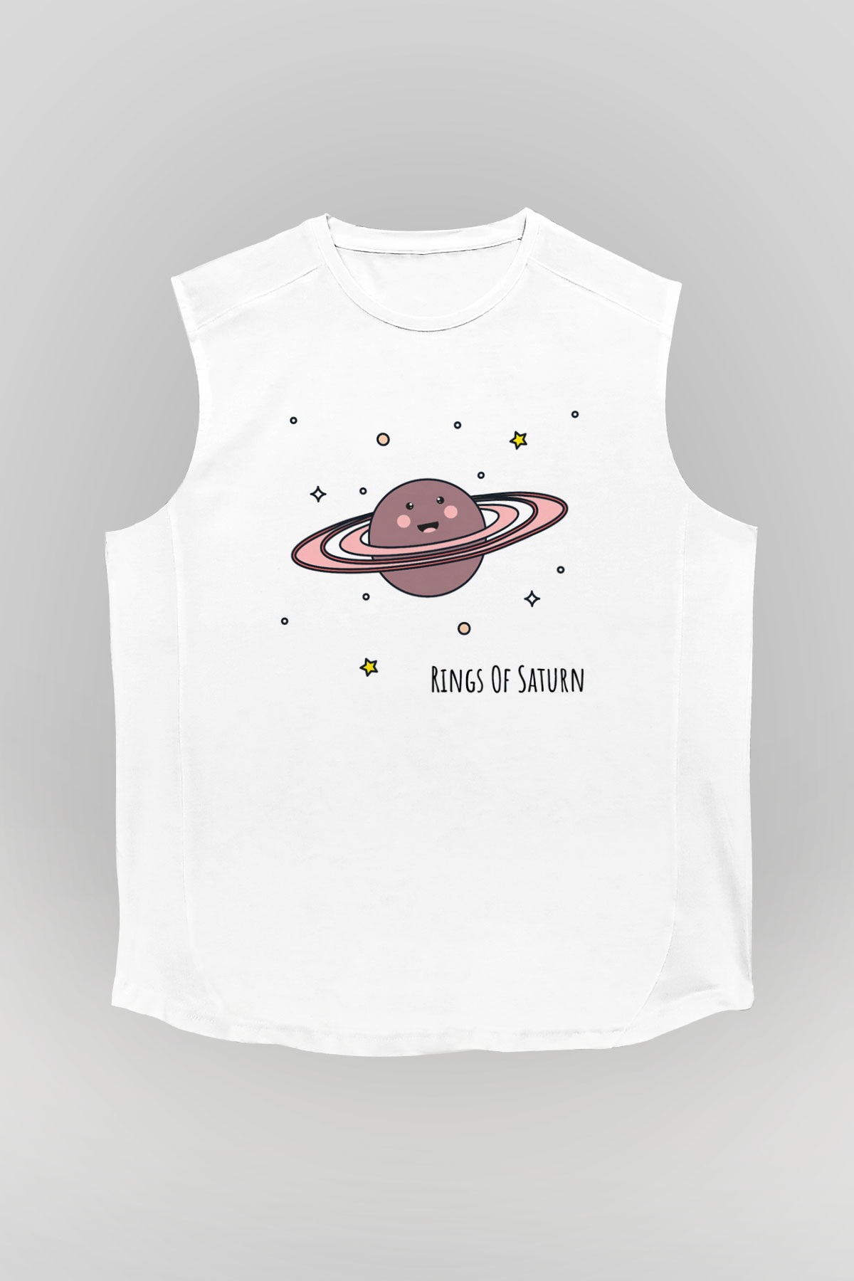 Satürn Beyaz Unisex Kolsuz Tişört