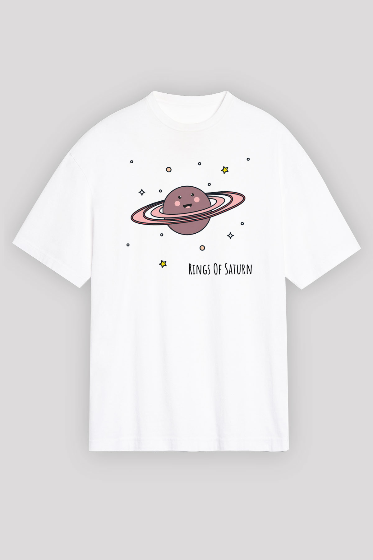 Satürn Beyaz Unisex Oversize Tişört T-Shirt