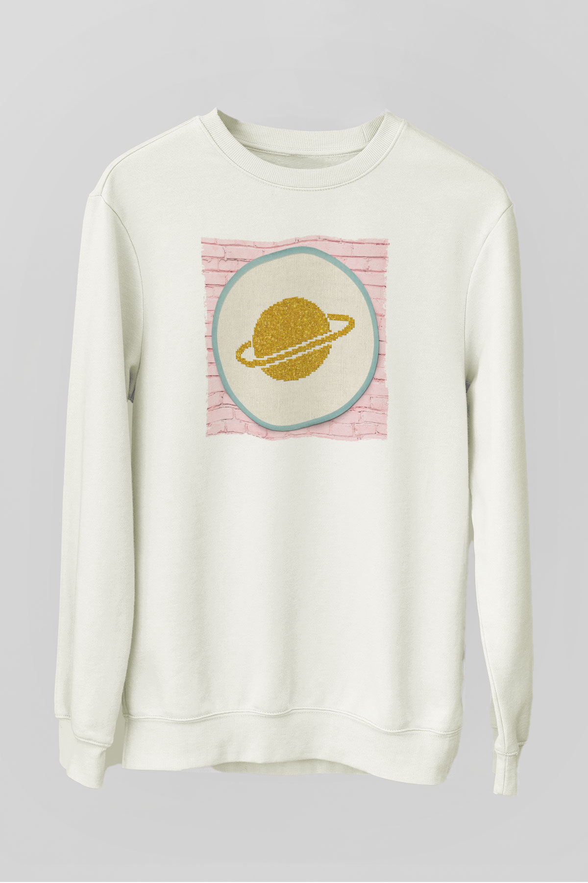 Satürn Beyaz Unisex Sweatshirt