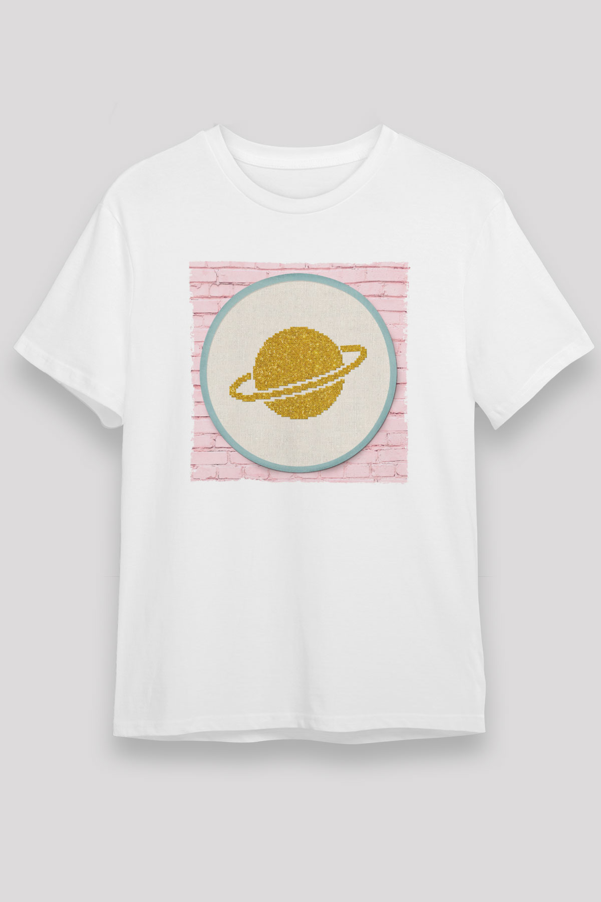 Satürn Beyaz Unisex Tişört T-Shirt - TişörtFabrikası