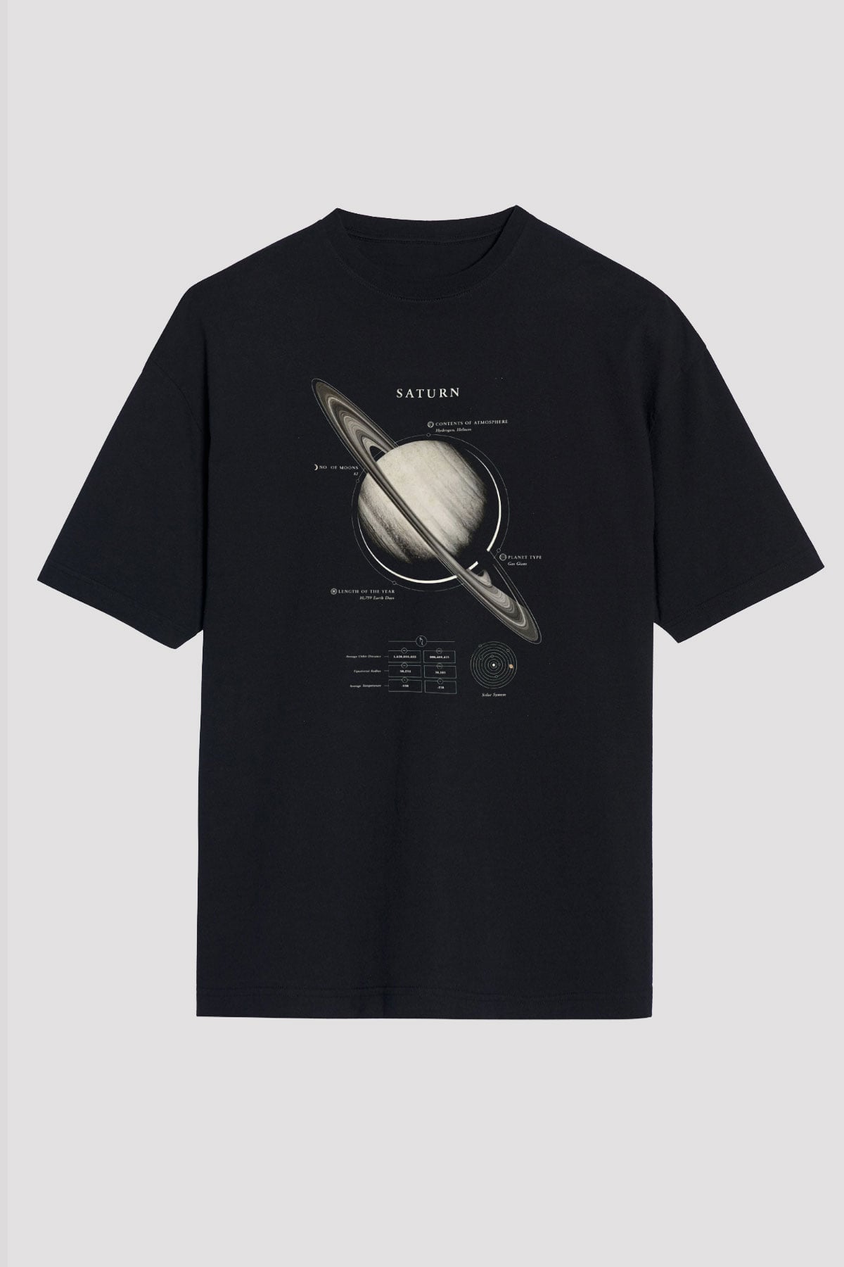 Satürn Fiziksel Özellikleri Baskılı Unisex Oversize Tişört - Tshirt