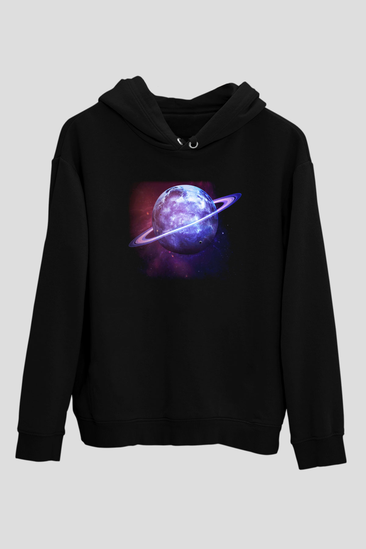 Satürn Siyah Unisex Hoodie