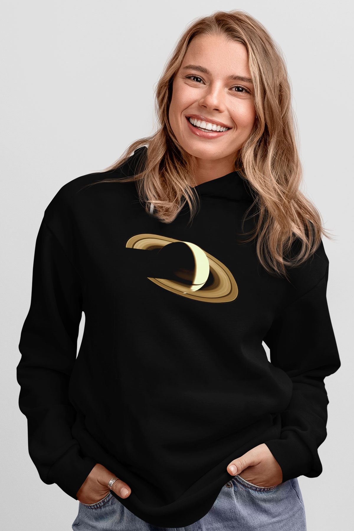 Satürn Siyah Unisex Hoodie