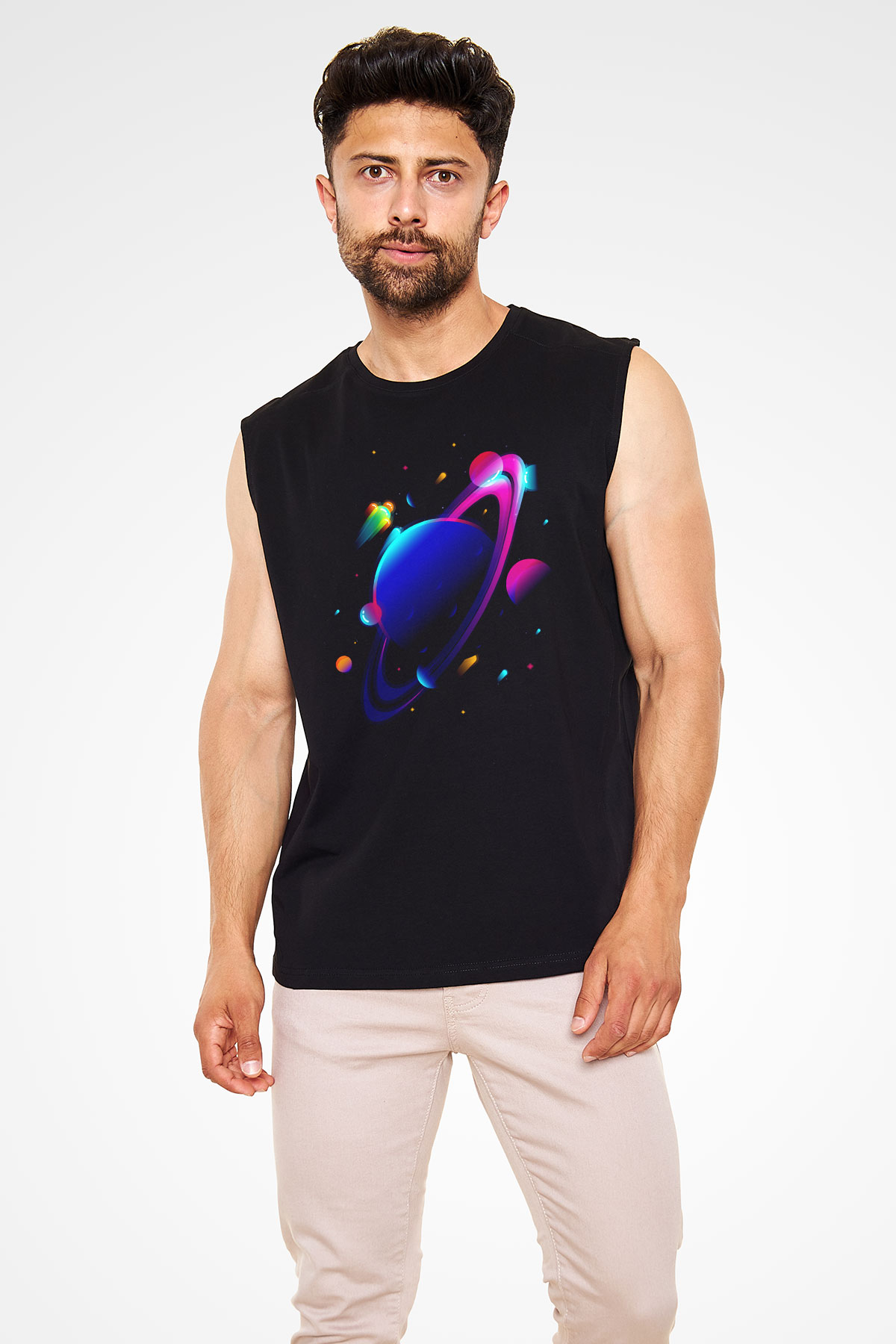 Satürn Siyah Unisex Kolsuz Tişört
