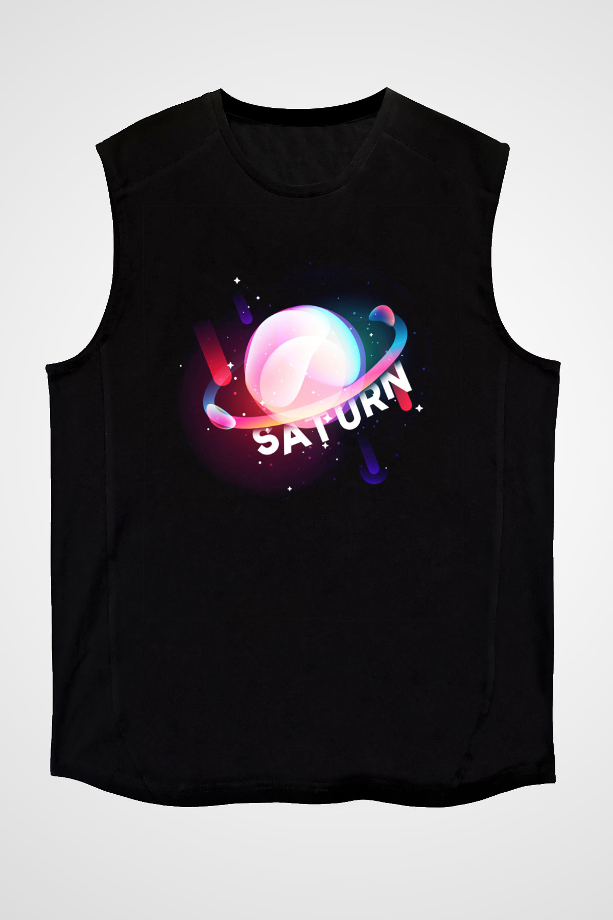 Satürn Siyah Unisex Kolsuz Tişört