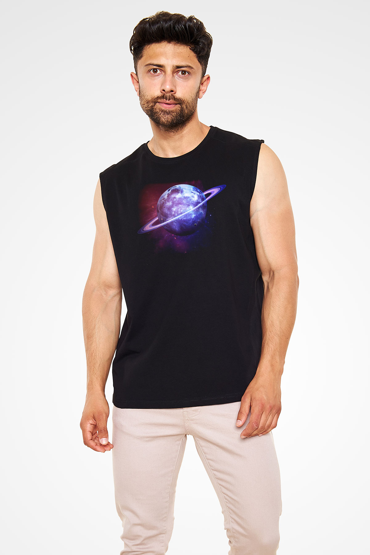 Satürn Siyah Unisex Kolsuz Tişört