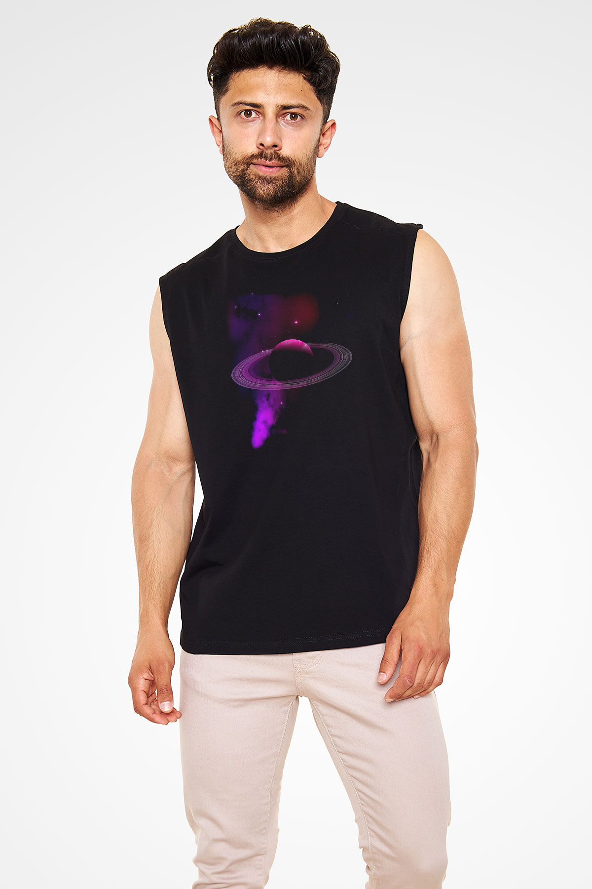 Satürn Siyah Unisex Kolsuz Tişört