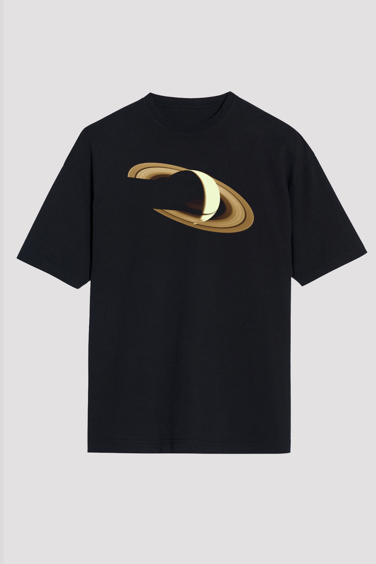 Satürn Siyah Unisex Oversize Tişört T-Shirt