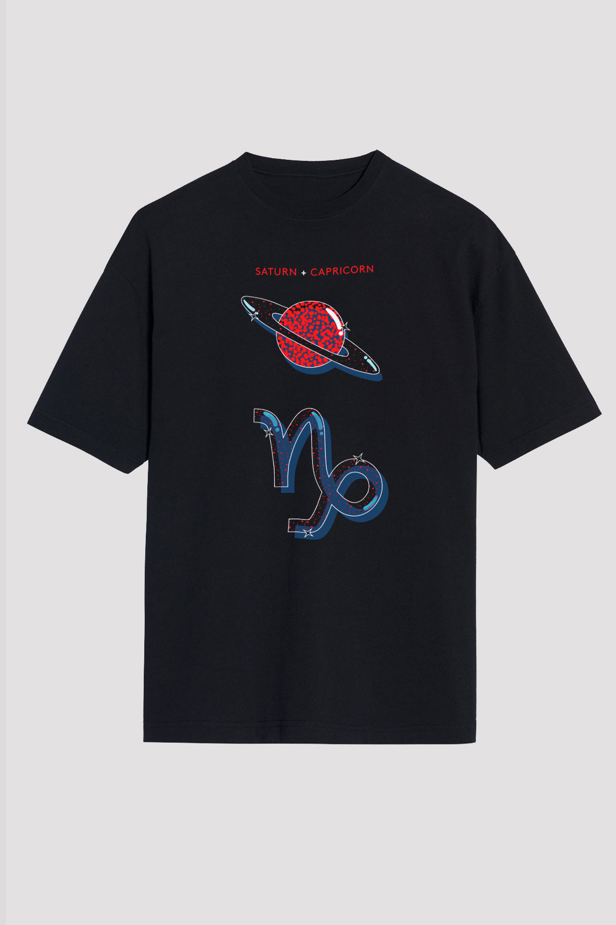 Satürn Siyah Unisex Oversize Tişört T-Shirt