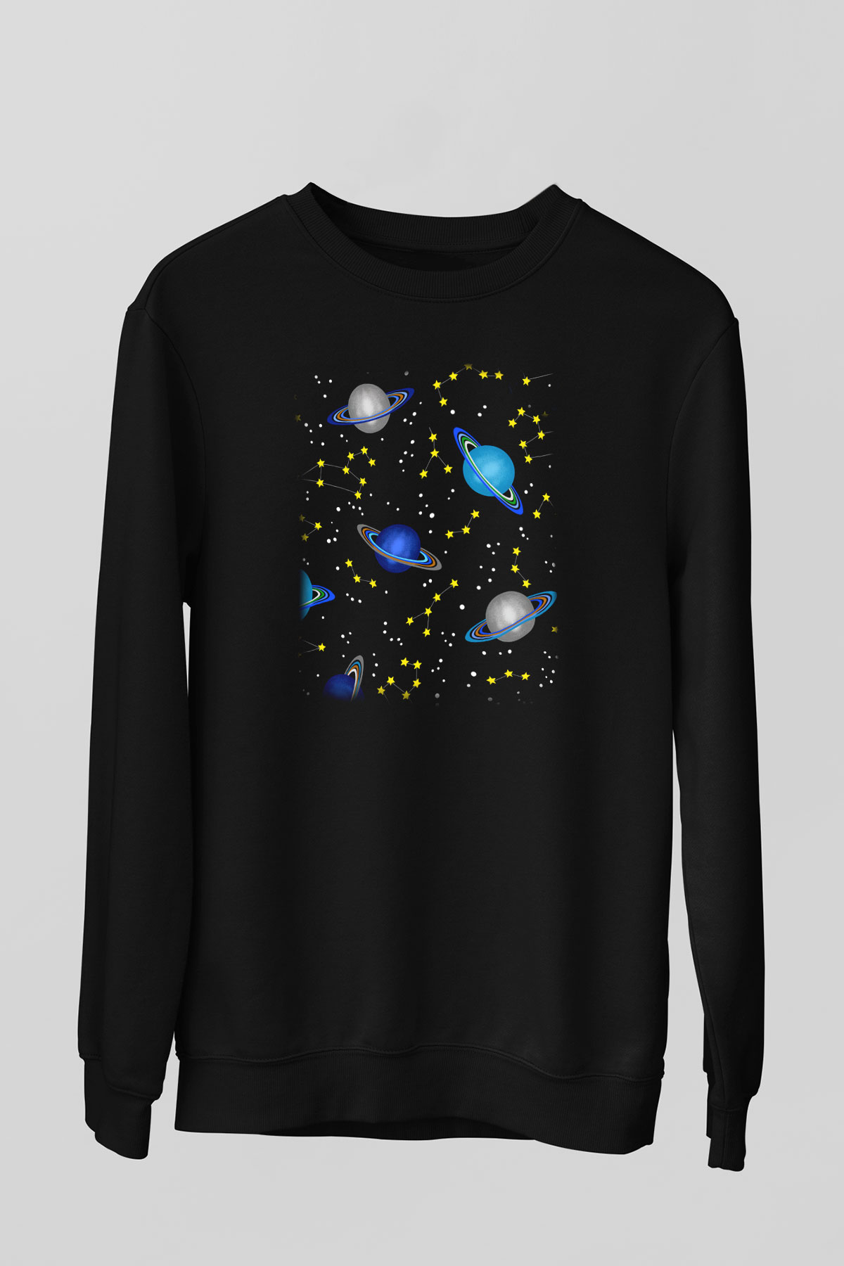Satürn Siyah Unisex Sweatshirt