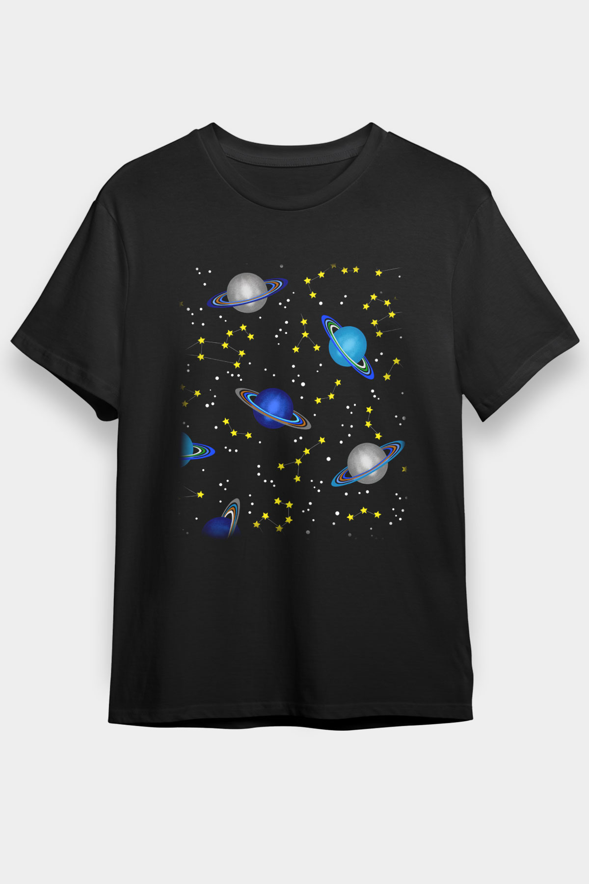 Satürn Siyah Unisex Tişört T-Shirt - TişörtFabrikası