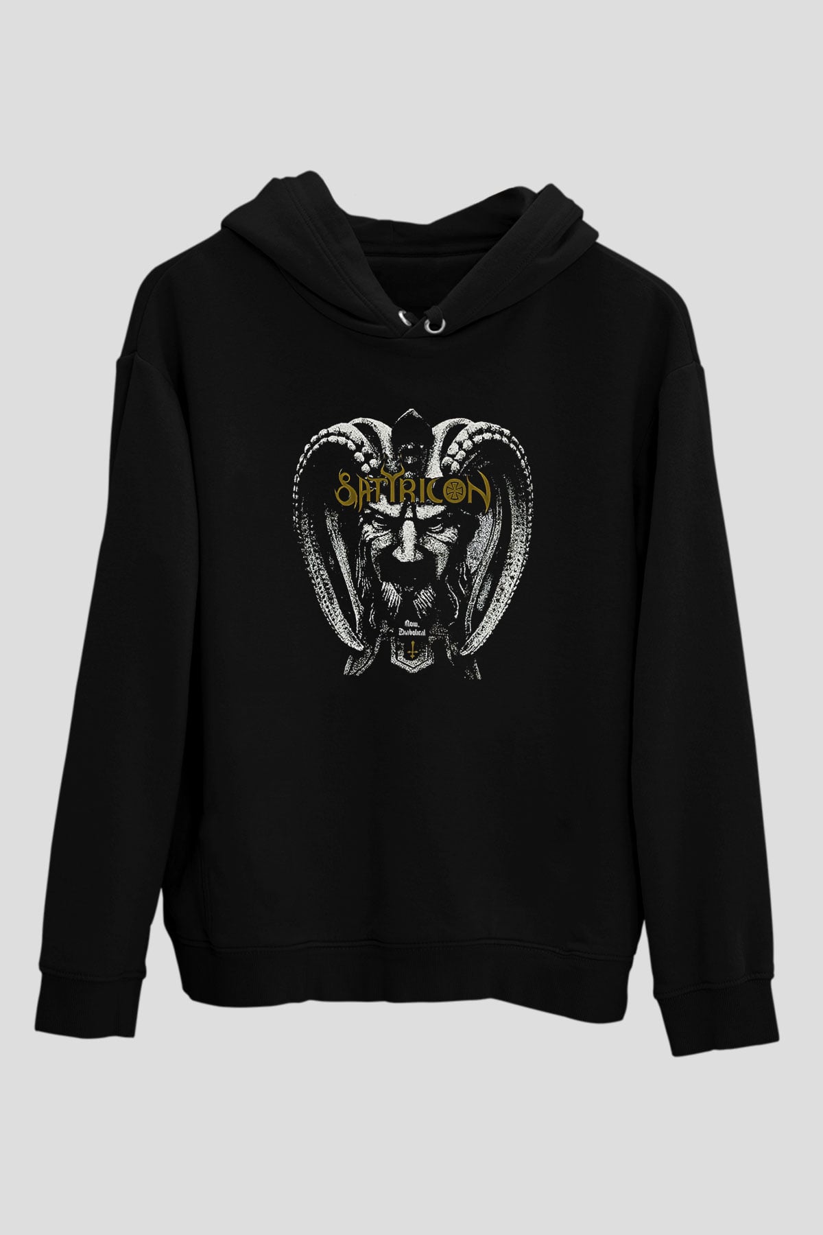 Satyricon Baskılı Unisex Siyah Kapüşonlu Sweatshirt