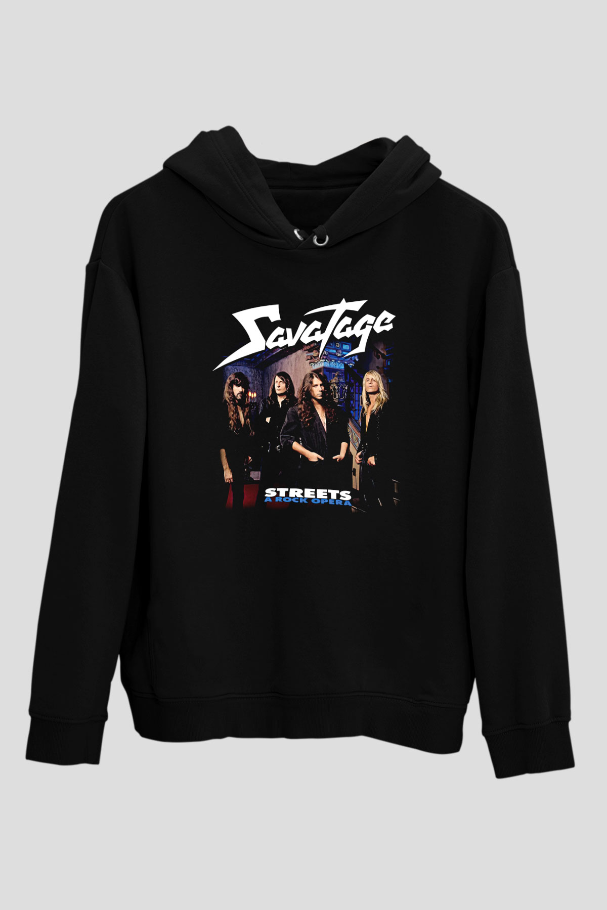 Savatage Baskılı Unisex Siyah Kapüşonlu Sweatshirt