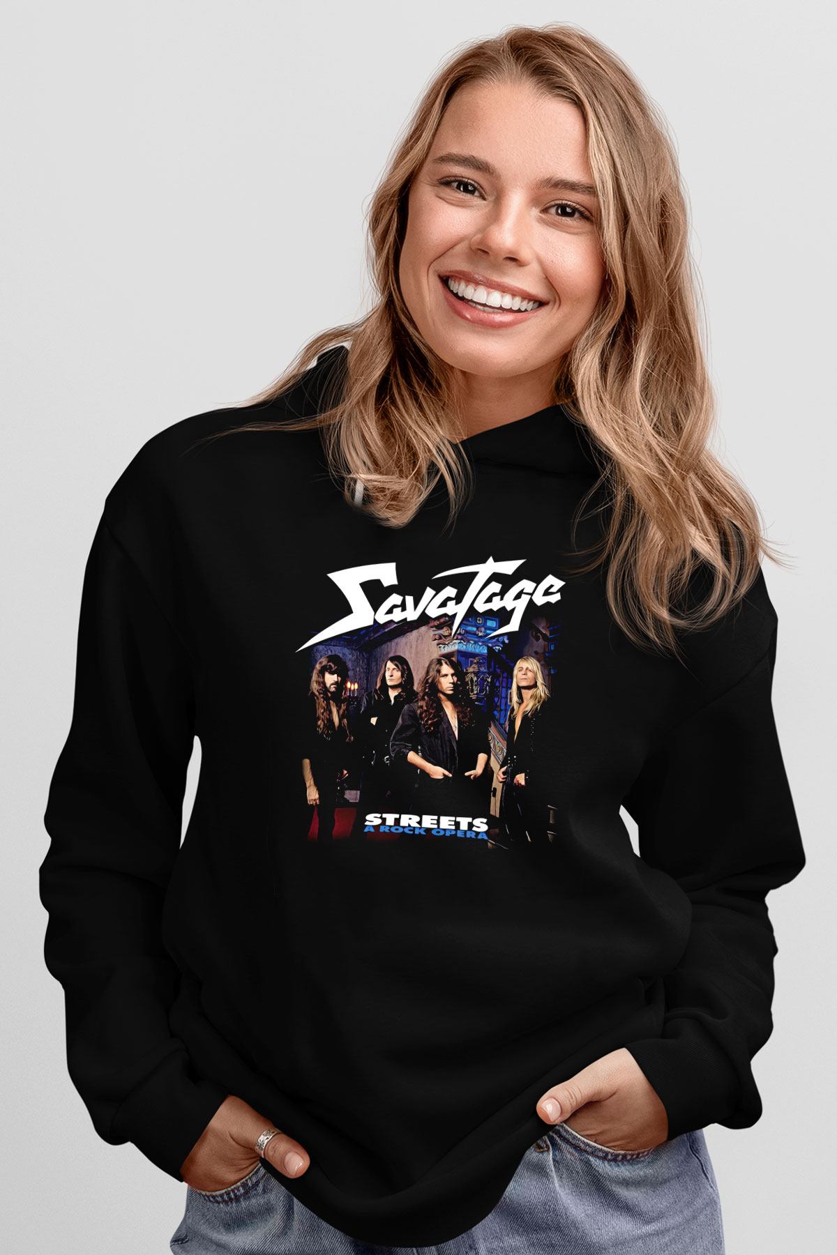 Savatage Baskılı Unisex Siyah Kapüşonlu Sweatshirt