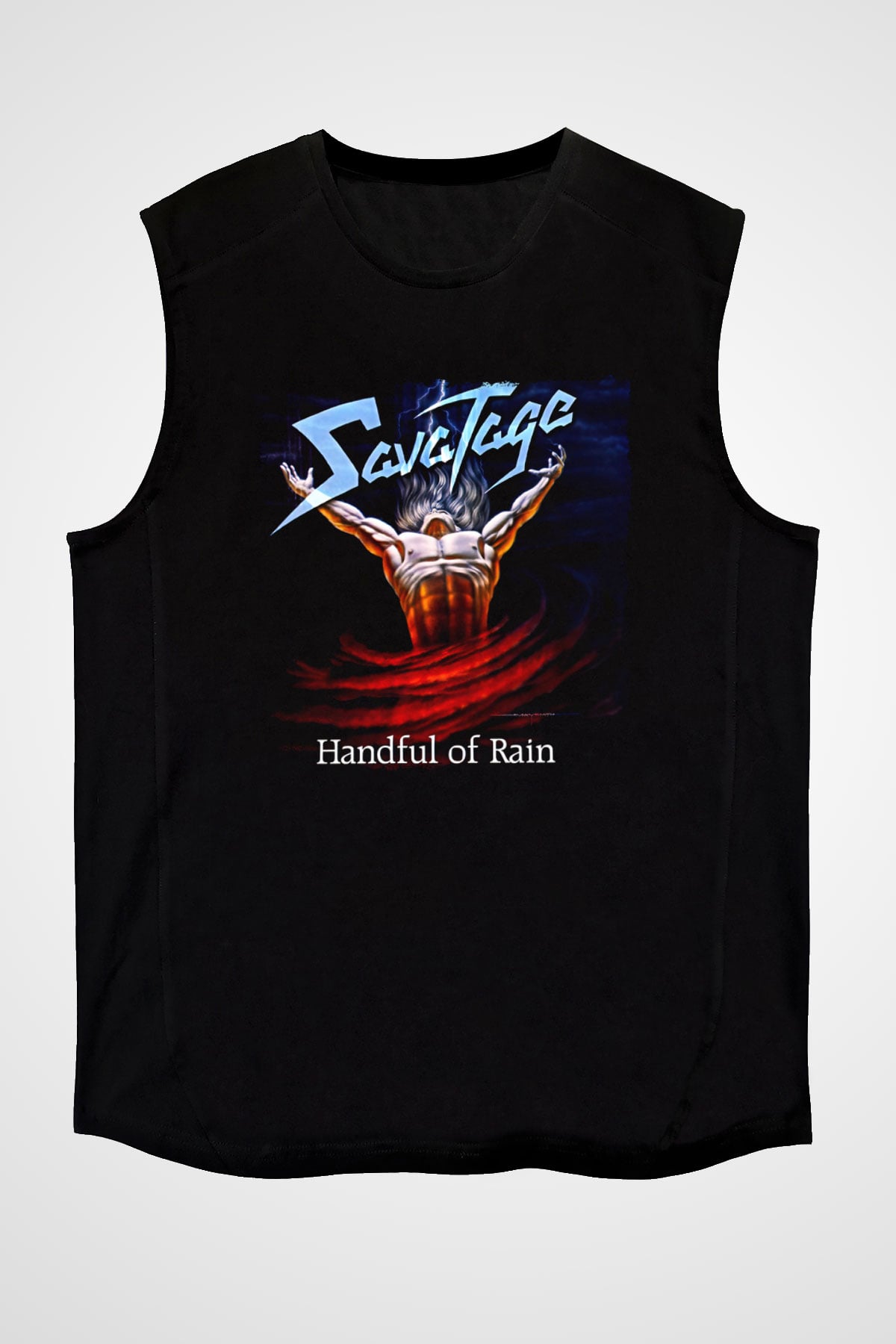 Savatage Baskılı Unisex Siyah Kolsuz Tişört - Tshirt