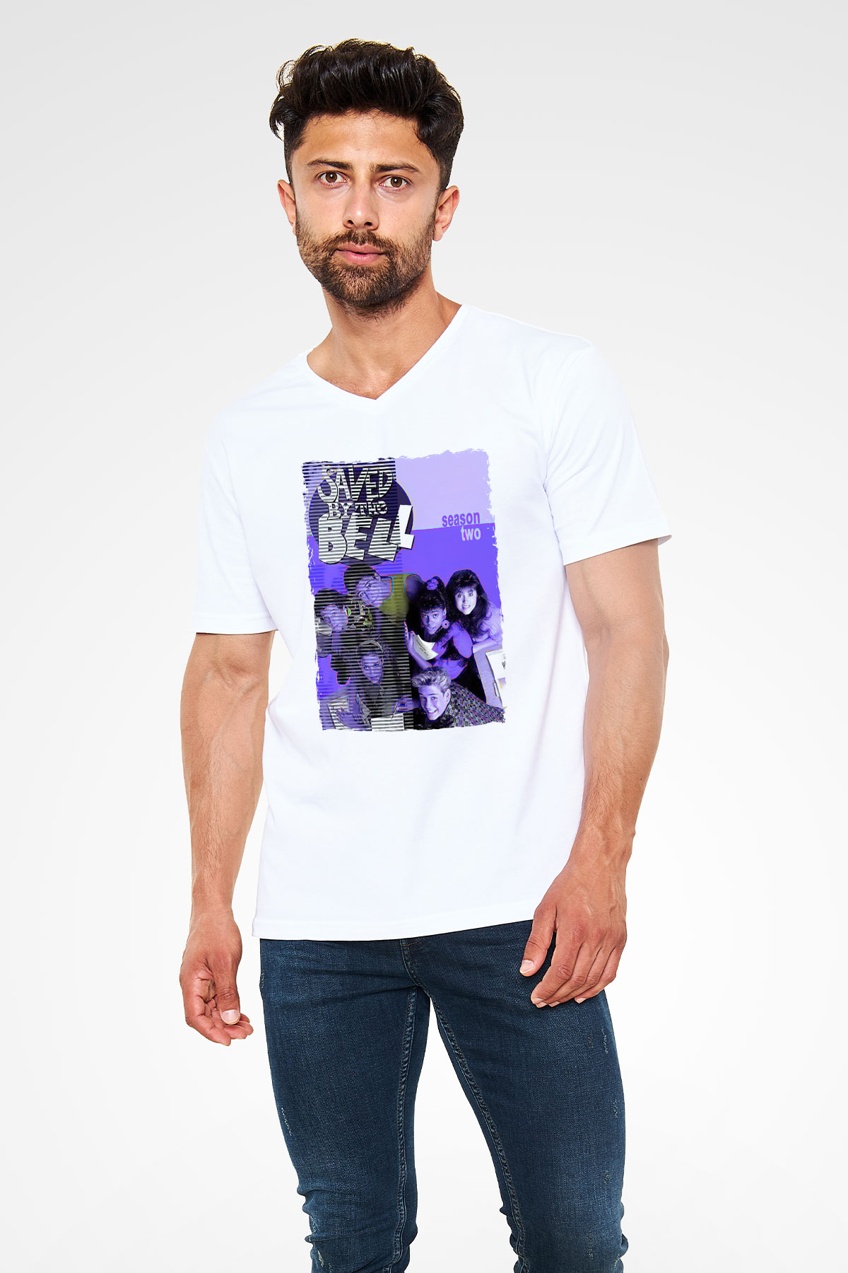 Saved by the Bell Beyaz Unisex V Yaka Tişört