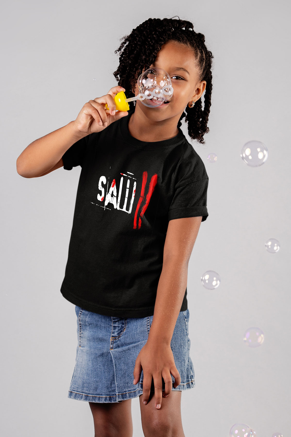 Saw Baskılı Siyah Unisex Çocuk Tişört