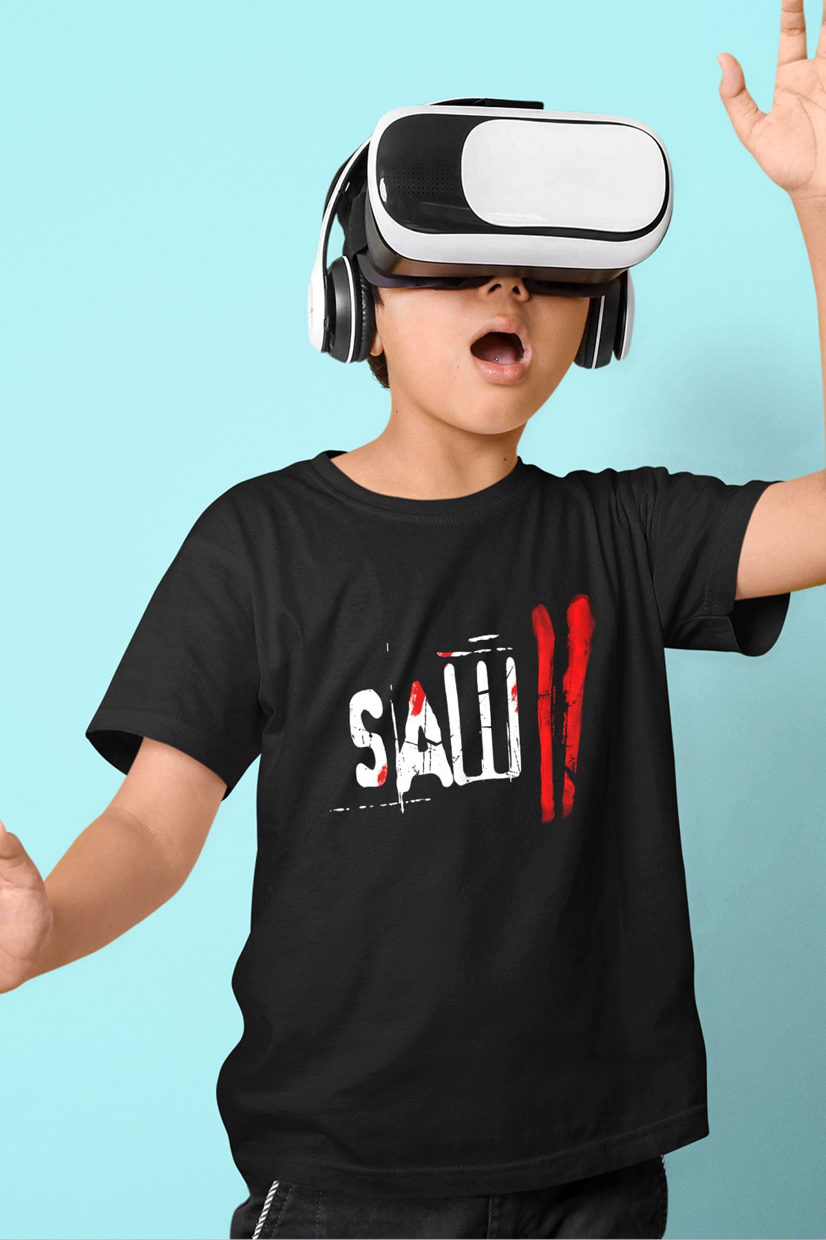 Saw Baskılı Siyah Unisex Çocuk Tişört