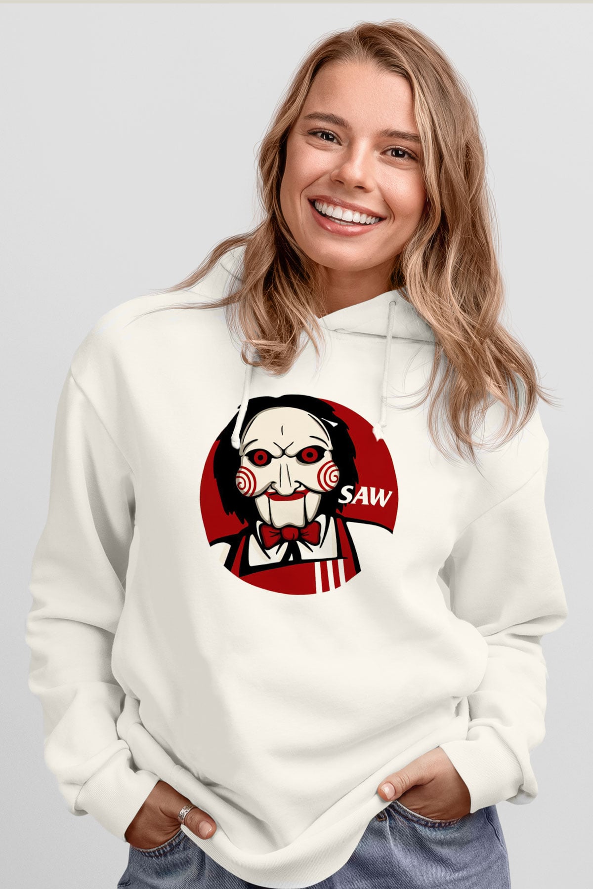 Saw Beyaz Unisex Hoodie