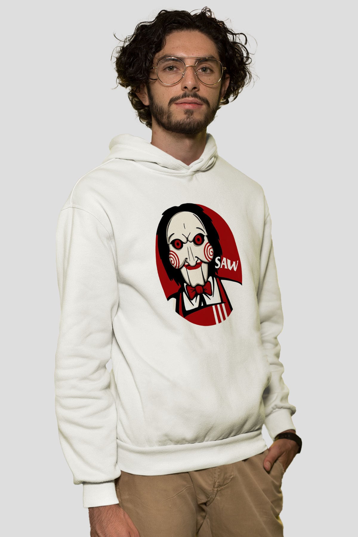 Saw Beyaz Unisex Hoodie