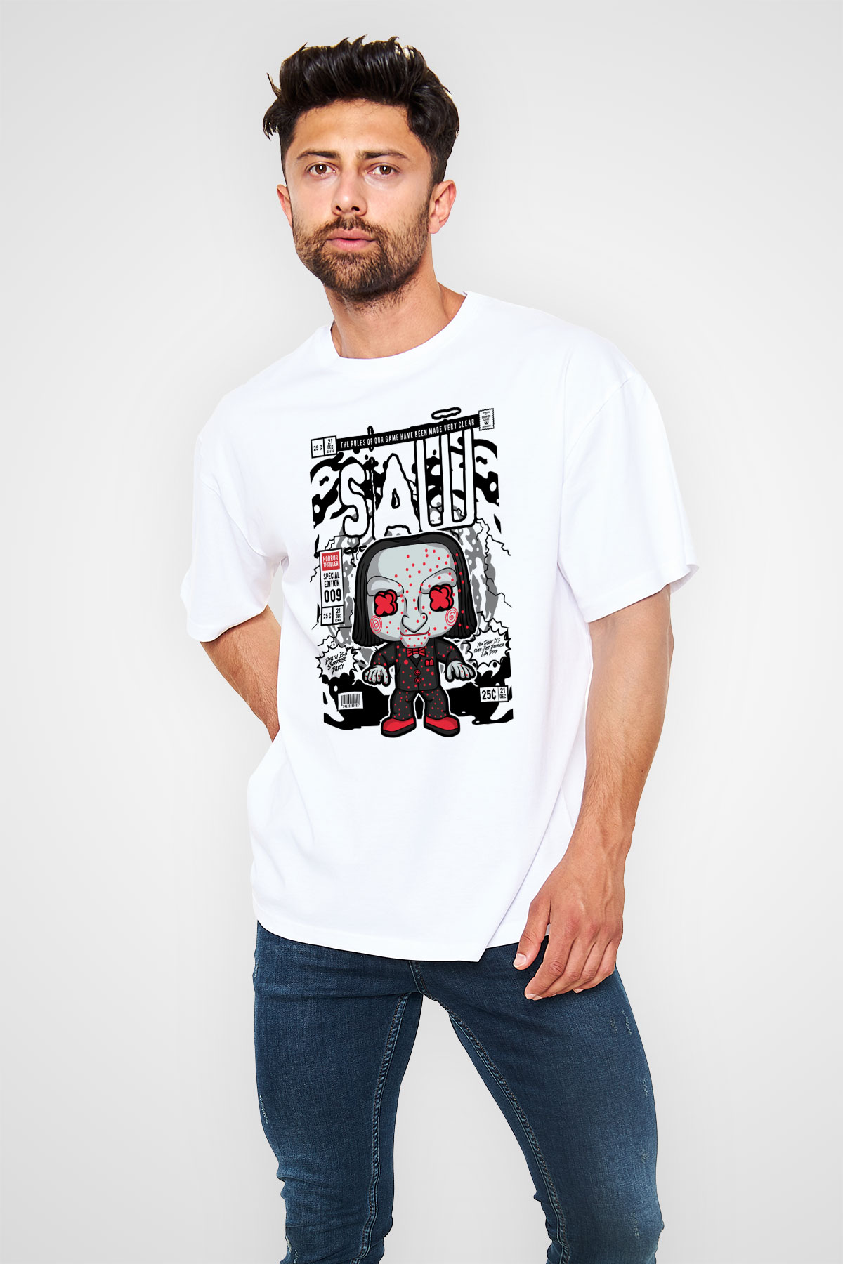 SAW - Billy Baskılı Unisex Beyaz Oversize Tişört