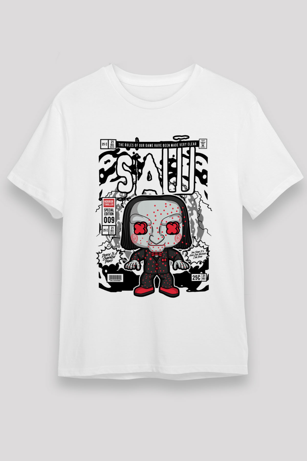 SAW - Billy Baskılı Unisex Beyaz Tişört