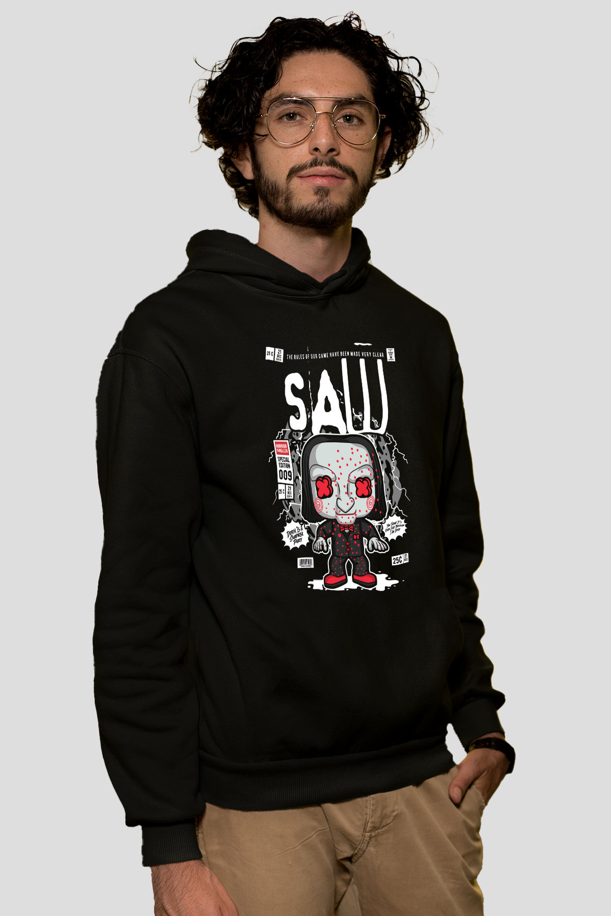 Saw Billy Baskılı Unisex Siyah Hoodie