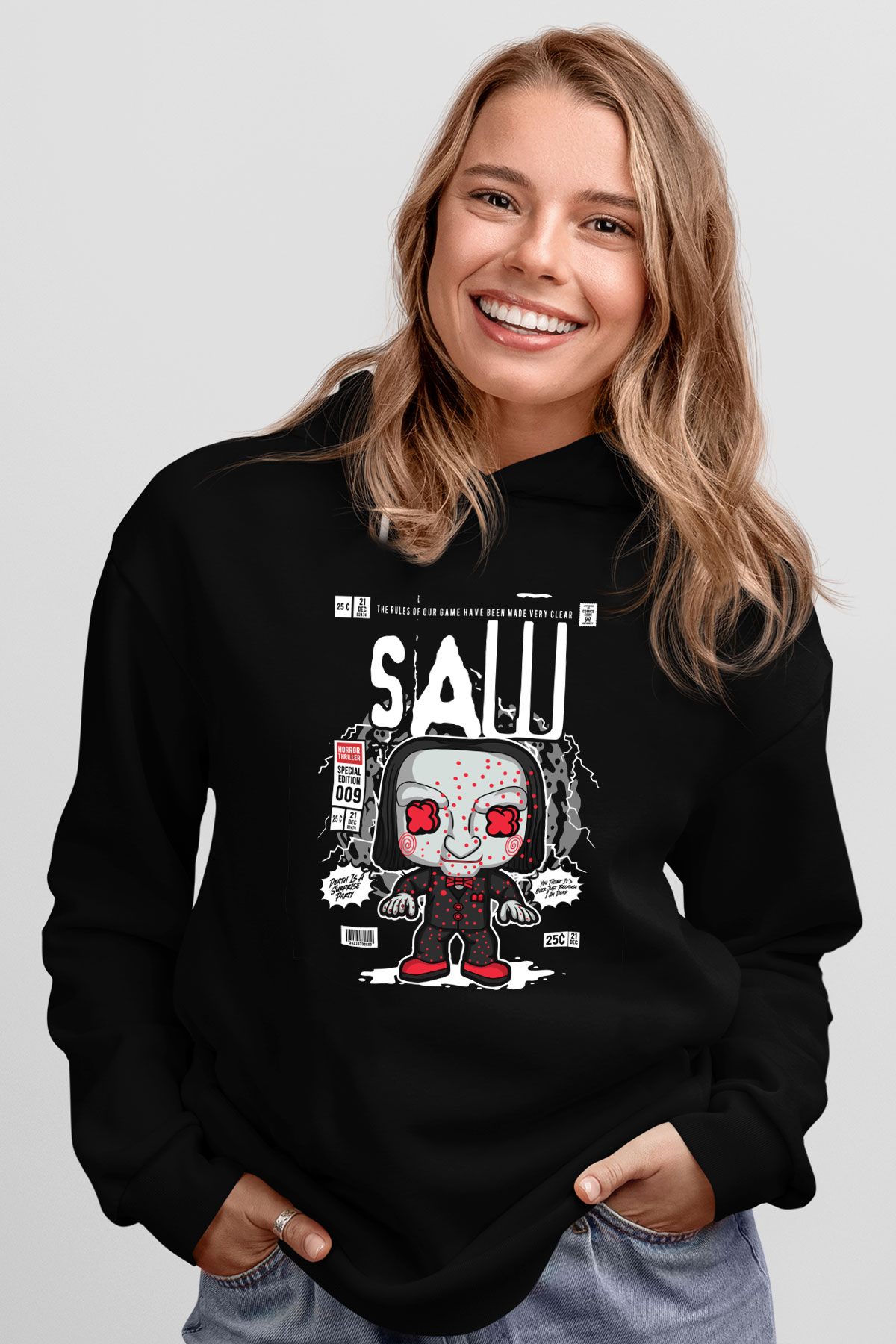 Saw Billy Baskılı Unisex Siyah Hoodie