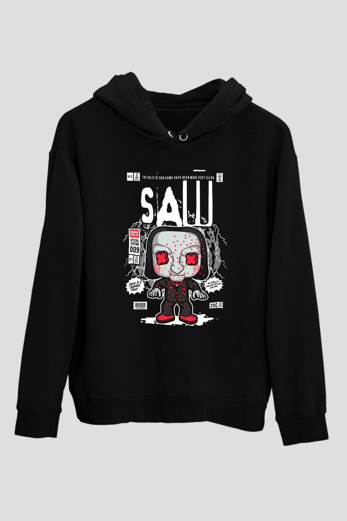 Saw Billy Baskılı Unisex Siyah Hoodie