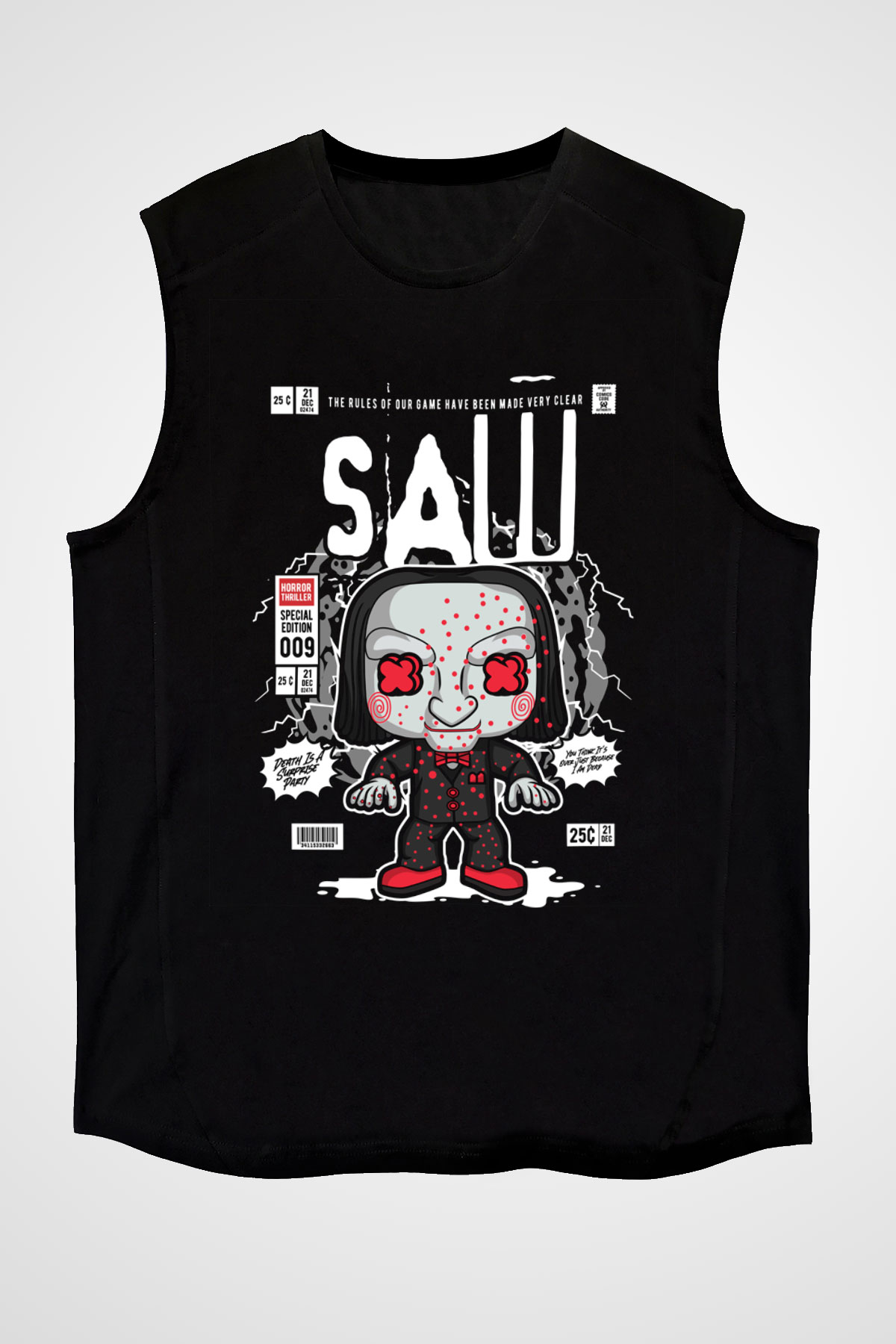 Saw Billy Baskılı Unisex Siyah Kolsuz Tişört