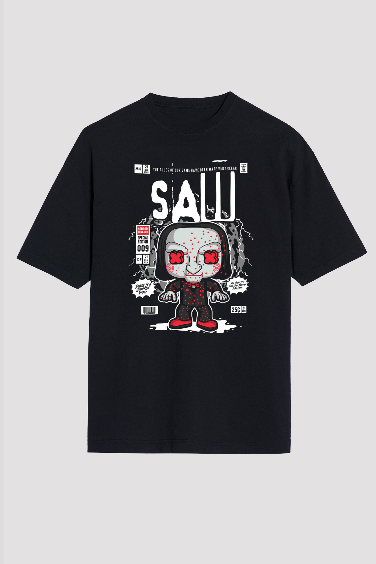 Saw Billy Baskılı Unisex Siyah Oversize Tişört