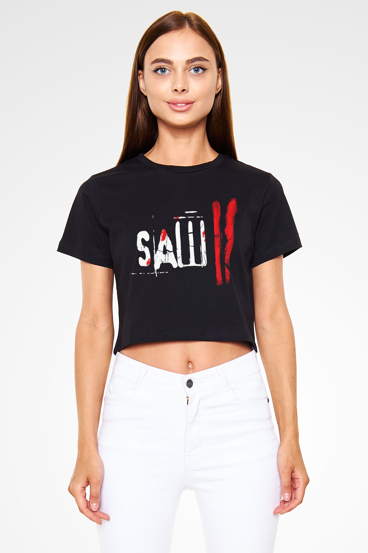 Saw Siyah Crop Top Tişört